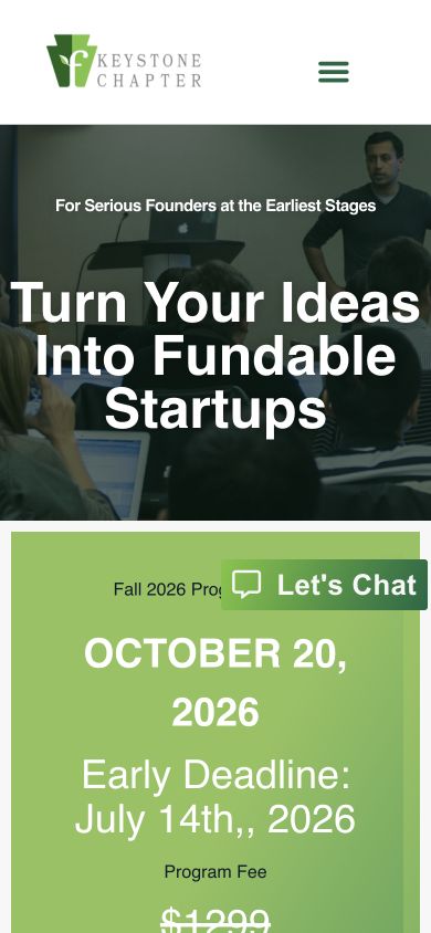 Founder Keystone mobile website preview