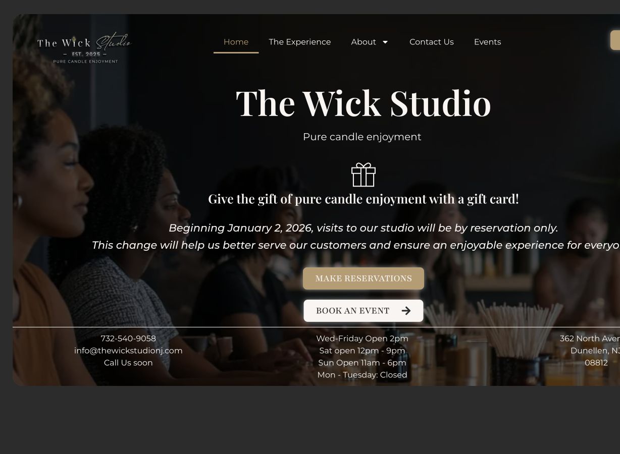 The Wick Studio desktop website preview